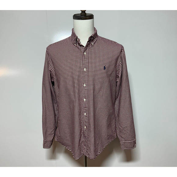 Ralph Lauren Shirt Mens Large Red White Gingham Plaid Custom Fit Long Sleeve - Picture 2 of 10